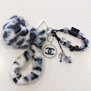 Handmade Chic Leopard Plush Heart Loop Bag Charm Keychain Black White